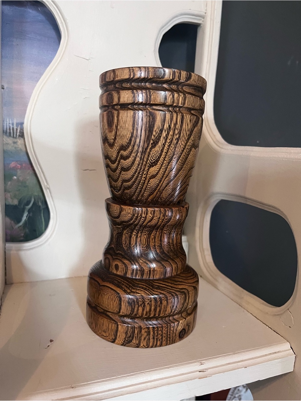 Hand-Carved Brown Wood Decorative Accent Vase